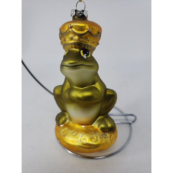 Blown Glass Frog Prince King Christmas Ornament from Fairy Tales Green Gold READ - Picture 4 of 16
